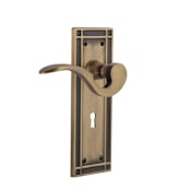 Nostalgic Warehouse Manor Privacy Door Lever Set with Mission Rose and Decorative Keyhole for 2-3/8" Backset Doors Antique Brass