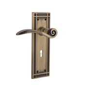 Nostalgic Warehouse Swan Passage Door Lever Set with Mission Rose and Decorative Keyhole for 2-3/8" Backset Doors Antique Brass