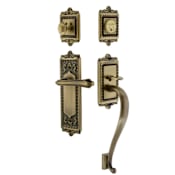 Nostalgic Warehouse Egg and Dart Right Handed Sectional Single Cylinder Keyed Entry Door Handleset with S Grip and Fleur Lever for 2-3/8" Backset Doors Antique Brass