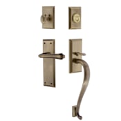 Nostalgic Warehouse New York Right Handed Sectional Single Cylinder Keyed Entry Door Handleset with S Grip and Fleur Lever for 2-3/4" Backset Doors Antique Brass