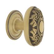 Nostalgic Warehouse Vintage Restoration 1-3/4" Oval Egg Victorian Scroll Luxury Solid Brass Cabinet / Drawer Knob with Round Backplate Antique Brass