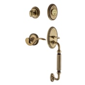 Nostalgic Warehouse Classic Left Handed Sectional Single Cylinder Keyed Entry Door Handleset with F Grip and Manor Lever for 2-3/8" Backset Doors Antique Brass
