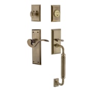 Nostalgic Warehouse New York Left Handed Sectional Single Cylinder Keyed Entry Door Handleset with C Grip and Manor Lever for 2-3/8" Backset Doors Antique Brass