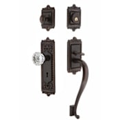 Nostalgic Warehouse Egg and Dart Solid Brass Sectional Single Cylinder Keyed Entry Handle Set with S Handle, Interior Crystal Knob and 2-3/8 Inch Backset Timeless Bronze