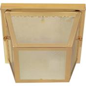 Nuvo Lighting 2 Light 9-1/4" Wide Outdoor Flush Mount Square Ceiling Fixture with Patterned Glass Shade Polished Brass