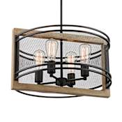 Nuvo Lighting Atelier 4 Light 20" Wide Cage Pendant Black / Honey Wood