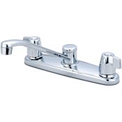 Olympia Faucets Elite 1.5 GPM Widespread Kitchen Faucet with 7-9/16" Reach Swivel Spout with Knob Handles Polished Chrome