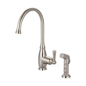 Olympia Faucets Accent 1.5 GPM Single Hole Kitchen Faucet with 8-1/4" Reach Gooseneck Swivel Spout, 5-5/8" Side Spray, and Lever Handles Brushed Nickel
