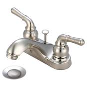Olympia Faucets Accent 1.2 GPM Centerset Bathroom Faucet with Brass Pop-Up Drain Assembly Brushed Nickel