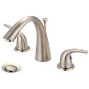 Olympia Faucets Accent 1.2 GPM Widespread Bathroom Faucet with J Style Rigid Spout and Pop-Up Drain Assembly Brushed Nickel