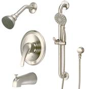 Olympia Faucets Elite Tub and Shower Trim Package with 1.5 GPM Multi Function Shower Head PVD Brushed Nickel