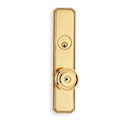 Omnia D25000 Series Non-Turning One-Sided Dummy Door Knob with Rectangle Rose from the Deadbolt with Plates Collection Polished Brass