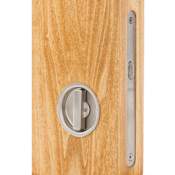 Omnia 2-3/8 Inch Wide Round Privacy Mortise Pocket Door Lock Brushed Stainless Steel