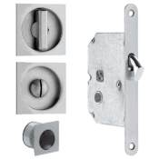 Omnia 2-3/8 Inch Wide Round Privacy Mortise Pocket Door Lock Brushed Stainless Steel