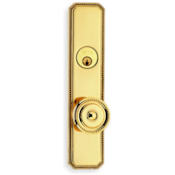Omnia D25000 Series Non-Turning Two-Sided Dummy Door Knob Set with Rectangle Rose from the Deadbolt with Plates Collection Polished Brass