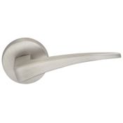 Omnia Privacy Door Lever Set with 227 Style Handle and Round Rose Lacquered Satin Nickel