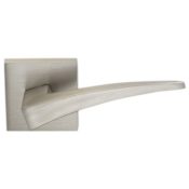 Omnia Passage Door Lever Set with 227 Style Handle and Square Rose Lacquered Satin Nickel