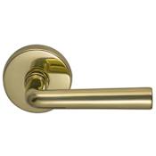 Omnia Privacy Door Lever Set with 368 Style Handle and Round Rose Lacquered Polished Brass