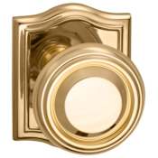 Omnia Non-Turning One-Sided Door Knob with Traditional Knob and Arched Rose from the Prodigy Collection Lacquered Polished Brass
