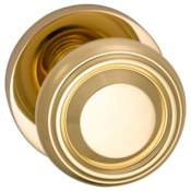 Omnia Non-Turning One-Sided Door Knob with Traditional Knob and Modern Rose from the Prodigy Collection Lacquered Polished Brass