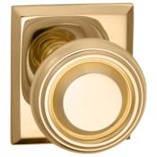 Omnia Non-Turning One-Sided Door Knob with Traditional Knob and Rectangular Rose from the Prodigy Collection Lacquered Polished Brass
