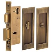 Omnia Solid Brass Modern Privacy Flush Cup Pocket Door Lock with Turnpiece Thumbturn and Emergency Release Lacquered Antique Brass