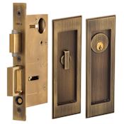 Omnia Keyed Entry Single Cylinder Pocket Door Lock Lacquered Antique Brass