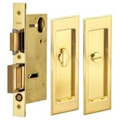 Omnia Modern Privacy Flush Cup Pocket Door Lock with Turnpiece and Emergency Release Lacquered Polished Brass