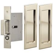 Omnia Solid Brass Passage Pocket Door Lock with Traditional Rectangular Trim Polished Nickel