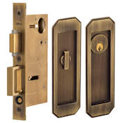 Omnia Keyed Entry Single Cylinder Pocket Door Lock Lacquered Antique Brass
