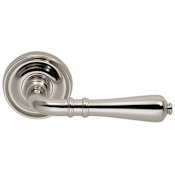Omnia Passage Door Lever Set with 752 Style Handle and Round Rose Lacquered Polished Nickel