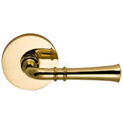 Omnia Non-Turning One-Sided Door Lever with Traditional Lever and Modern Rose from the Prodigy Collection Lacquered Polished Brass