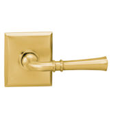 Omnia Non-Turning One-Sided Door Lever with Traditional Lever and Rectangular Rose from the Prodigy Collection Lacquered Polished Brass