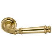 Omnia Non-Turning One-Sided Door Lever with 904 Style Handle and Small Round Rose Lacquered Polished Brass