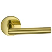 Omnia Non-Turning One-Sided Door Lever with Modern Lever and Modern Rose from the Prodigy Collection Lacquered Polished Brass