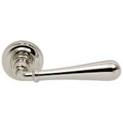 Omnia Non-Turning One-Sided Door Lever with 918 Style Handle and Small Round Rose Lacquered Polished Nickel