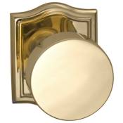 Omnia Puck Non-Turning One-Sided Dummy Door Knob with Arched Rose from the Prodigy Collection Lacquered Polished Brass
