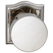 Omnia Puck Modern Privacy Door Knob Set with Arched Rose from the Prodigy Collection Polished Nickel