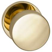 Omnia Puck Modern Non-Turning One-Sided Dummy Door Knob with Modern Rose from the Prodigy Collection Lacquered Polished Brass