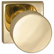 Omnia Puck Non-Turning One-Sided Dummy Door Knob with Square Rose from the Prodigy Collection Lacquered Polished Brass
