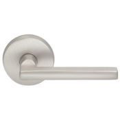 Omnia Passage Door Lever Set with 943 Style Handle and Round Rose Lacquered Satin Nickel