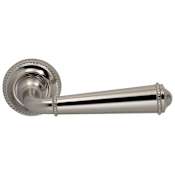 Omnia Non-Turning One-Sided Door Lever with 946 Style Handle and Small Round Rose Lacquered Polished Nickel