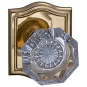 Omnia Vintage Victorian Non-Turning Single Dummy Door Knob with Glass Knob and Arched Rose from the Prodigy Collection Lacquered Polished Brass
