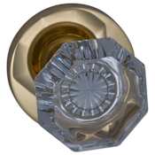 Omnia Non-Turning Single Dummy Door Knob with Glass Knob and Modern Rose from the Prodigy Collection Lacquered Polished Brass