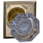 Omnia Non-Turning Single Dummy Door Knob with Glass Knob and Rectangular Rose from the Prodigy Collection Lacquered Polished Brass