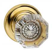 Omnia Non-Turning Single Dummy Door Knob with Glass Knob and Traditional Rose from the Prodigy Collection Lacquered Polished Brass