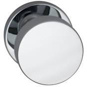 Omnia Puck Modern Passage Door Knob Set with Round Rosette from the Prodigy Collection Polished Chrome