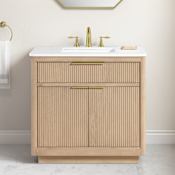 Ove Decors Xander 36" Free Standing Single Basin Vanity Set with Cabinet and Cultured Marble Vanity Top Sahara Birch