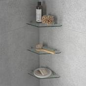 Ove Decors Bella 3-Pack Tempered Glass Wall Mounted Corner Shower Shelves Satin Nickel