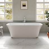 Ove Decors Aveline 60" Free Standing Acrylic Soaking Tub with Center Drain, Drain Assembly, and Overflow White